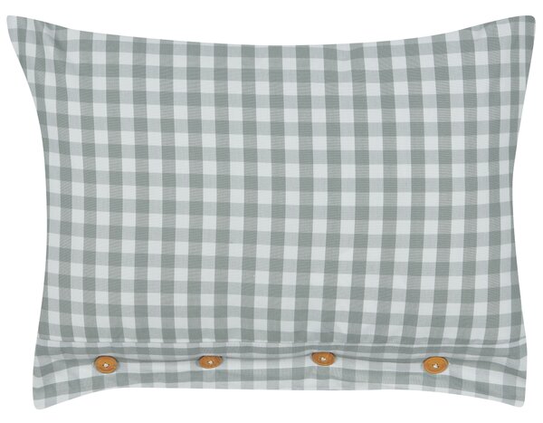 Dekoratívny vankúš zelený a biely kockovaný vzor 40 x 60 cm gombíky moderný bytový doplnok spálňa obývačka