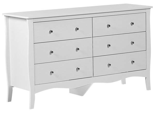Komoda biela so 6 zásuvkami 75 x 130 cm skrinka do obývačky predsiene spálne provensálsky štýl