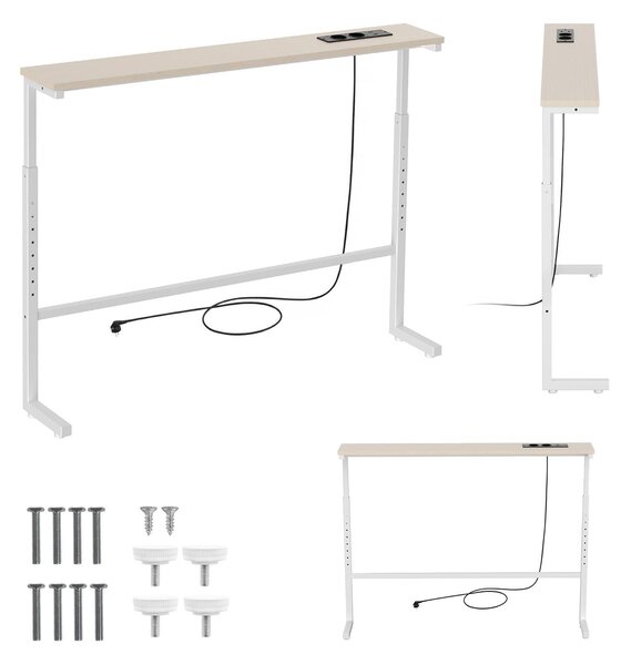 Konzoľový stolík/príkonzový stolík, biely, so svetlou doskou, s nastaviteľnou výškou od 62 do 83 cm, maximálna nosnosť 25 kg, kábel 2,5 m, model MC-140 W, značka Maclean