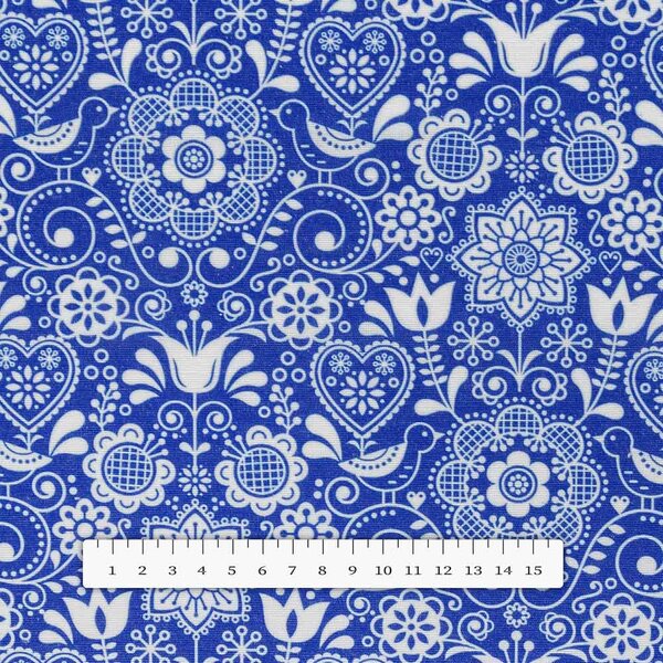 Biante Dekoračný behúň na stôl PML-100 Modro-biely ľudový ornament 20x120 cm