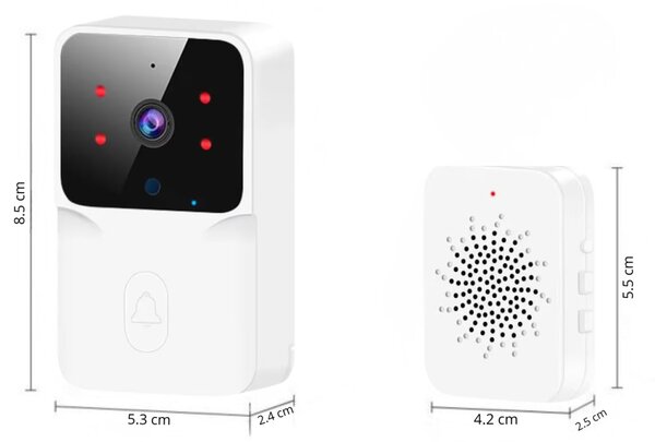 Bezdrôtový WiFi videozvonček s vnútornou jednotkou – biely