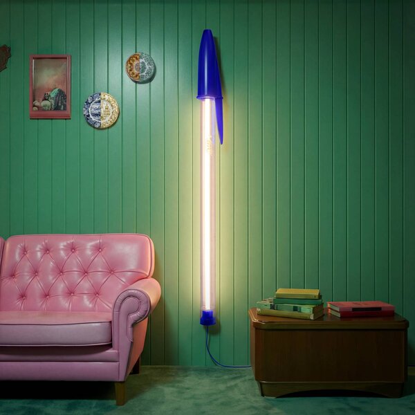 SELETTI LED závesné svietidlo BIC, modrá, dĺžka 173 cm, Modrá, Obývacia izba / jedáleň, Plast, Dizajn, Závesné svietidlo