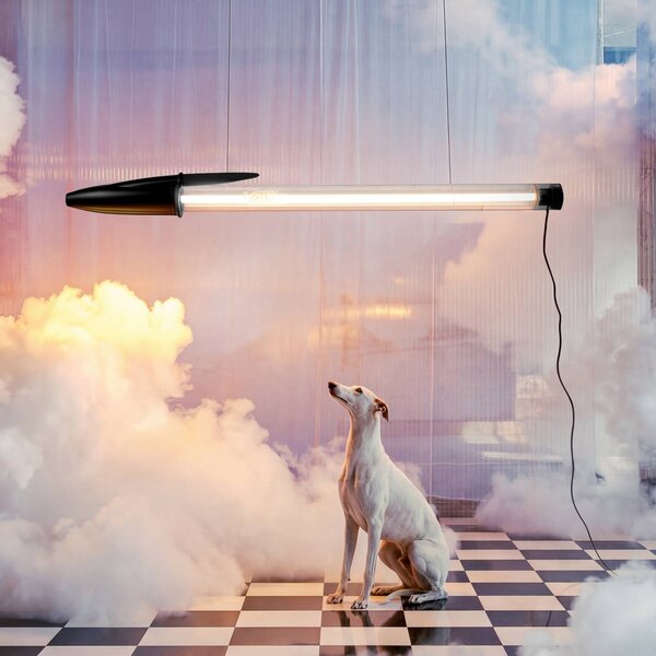SELETTI LED závesné svietidlo BIC, čierna, dĺžka 173 cm, Čierna, Obývacia izba / jedáleň, Plast, Dizajn, Závesné svietidlo