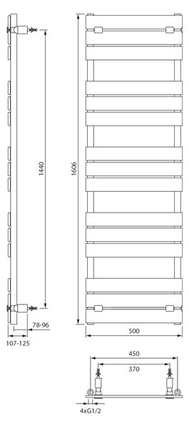 Aqualine Aqualine, BONDECO vykurovacie teleso 500x1606mm, čierna mat, DC516B
