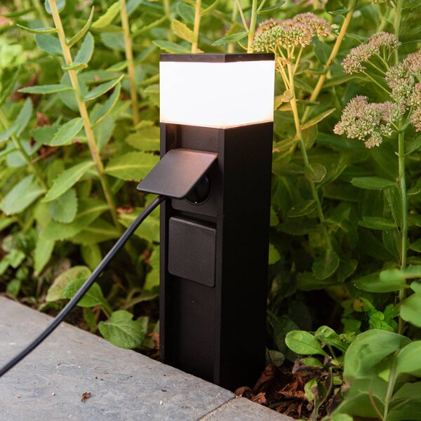 LED stojacie svietidlo MAINS, čierne, 37 cm, IP54, 2 zásuvky, Čierna, Hliník, Moderný, Vonkajčie stĺpové osvetlenie