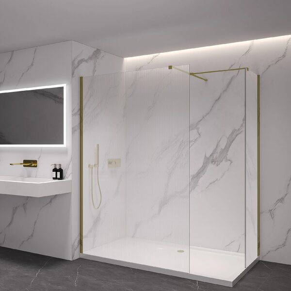 CERANO - Sprchová zástena Walk-in Onyx TL/P - 8 mm - hranatá vzpera - zlatá, ryhované sklo - 50x50x200 cm