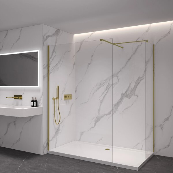 CERANO - Sprchová zástena Walk-in Onyx TL/P - 8 mm - hranatá vzpera - zlatá, transparentné sklo - 30x30x200 cm
