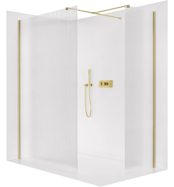 CERANO - Sprchová zástena Walk-in Onyx TL/P - 8 mm - hranatá vzpera - zlatá, ryhované sklo - 50x50x200 cm