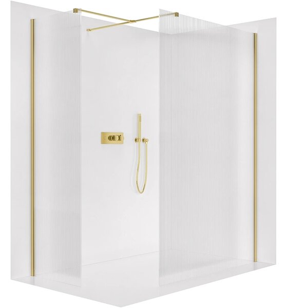 CERANO - Sprchová zástena Walk-in Onyx TL/P - 8 mm - hranatá vzpera - zlatá, ryhované sklo - 50x50x200 cm