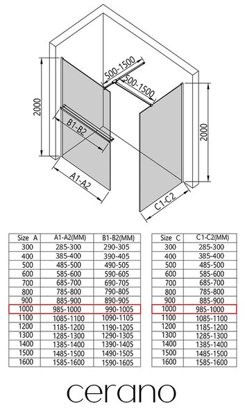 CERANO - Sprchová zástena Walk-in Onyx TL/P - 8 mm - hranatá vzpera + polička/držiak na uteráky - čierna matná, industriálne sklo - 100x100x200 cm