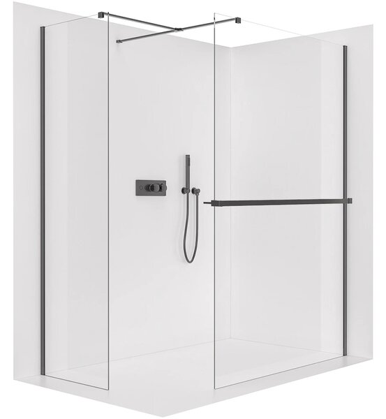 CERANO - Sprchová zástena Walk-in Onyx TL/P - 8 mm - hranatá vzpera + polička/držiak na uteráky - čierna matná, transparentné sklo - 40x40x200 cm