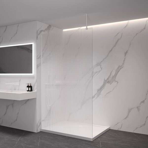 CERANO - Sprchová zástena Walk-in Onyx Top Round Ľ/P - 8 mm - guľatá vzpera - biela matná, ryhované sklo - 50x200 cm