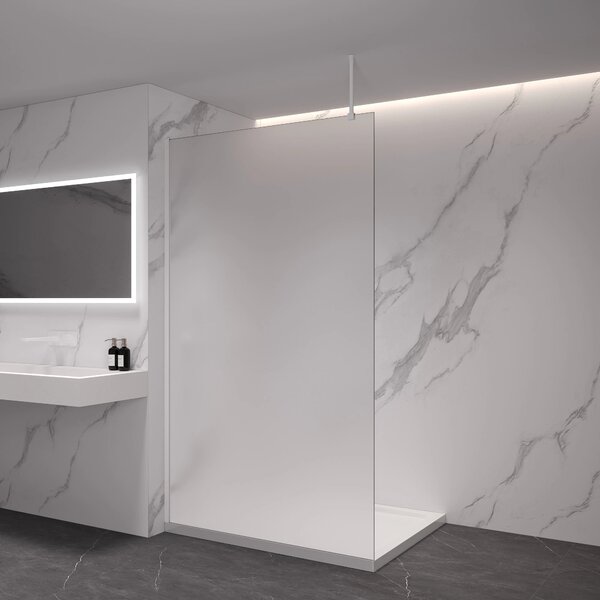 CERANO - Sprchová zástena Walk-in Onyx Top Round Ľ/P - 8 mm - guľatá vzpera - biela matná, mliečne sklo - 30x200 cm