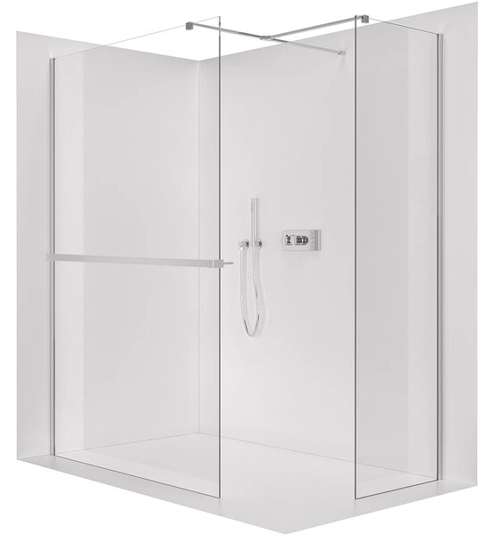 CERANO - Sprchová zástena Walk-in Onyx TL/P - 8 mm - hranatá vzpera + polička/držiak na uteráky - chróm, transparentné sklo - 40x30x200 cm