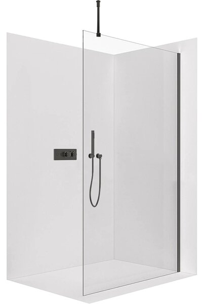 CERANO - Sprchová zástena Walk-in Onyx Top Round Ľ/P - 8 mm - okrúhla vzpera - čierna matná, transparentné sklo - 40x200 cm