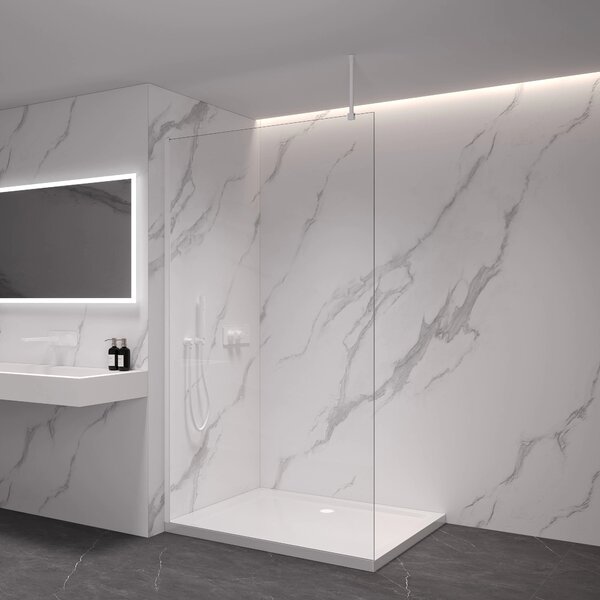 CERANO - Sprchová zástena Walk-in Onyx Top Round Ľ/P - 8 mm - guľatá vzpera - biela matná, transparentné sklo - 30x200 cm