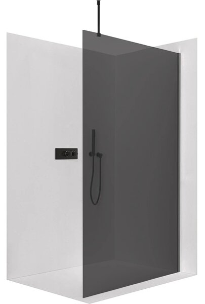 CERANO - Sprchová zástena Walk-in Onyx Top Round Ľ/P - 8 mm - guľatá vzpera - čierna matná, grafitové sklo - 100x200 cm