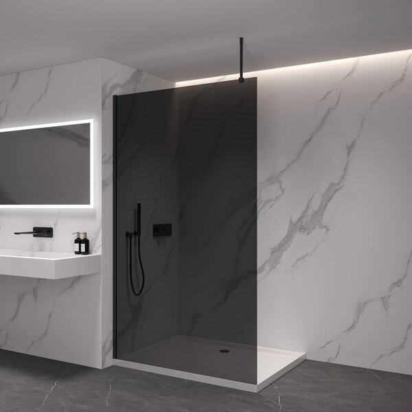 CERANO - Sprchová zástena Walk-in Onyx Top Round Ľ/P - 8 mm - guľatá vzpera - čierna matná, grafitové sklo - 100x200 cm