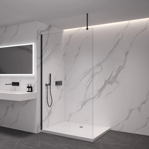 CERANO - Sprchová zástena Walk-in Onyx Top Round Ľ/P - 8 mm - okrúhla vzpera - čierna matná, transparentné sklo - 40x200 cm
