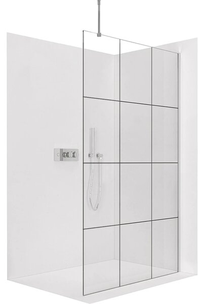 CERANO - Sprchová zástena Walk-in Onyx Top Round Ľ/P - 8 mm - guľatá vzpera - chróm, industriálne sklo - 90x200 cm