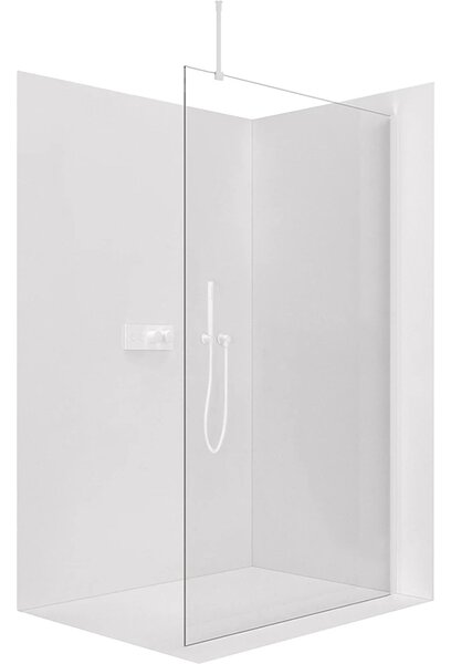 CERANO - Sprchová zástena Walk-in Onyx Top Round Ľ/P - 8 mm - guľatá vzpera - biela matná, transparentné sklo - 30x200 cm