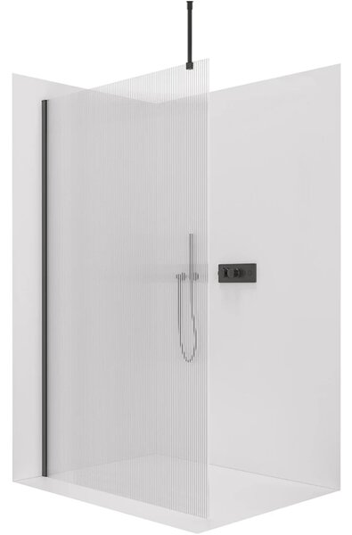 CERANO - Sprchová zástena Walk-in Onyx Top Round Ľ/P - 8 mm - guľatá vzpera - čierna matná, ryhované sklo - 50x200 cm