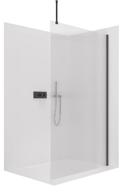 CERANO - Sprchová zástena Walk-in Onyx Top Round Ľ/P - 8 mm - guľatá vzpera - čierna matná, ryhované sklo - 50x200 cm