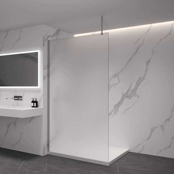 CERANO - Sprchová zástena Walk-in Onyx Top Round Ľ/P - 8 mm - guľatá vzpera - chróm, mliečne sklo - 40x200 cm