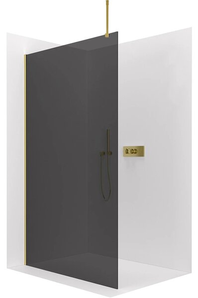 CERANO - Sprchová zástena Walk-in Onyx Top Round Ľ/P - 8 mm - guľatá vzpera - zlatá, grafitové sklo - 50x200 cm
