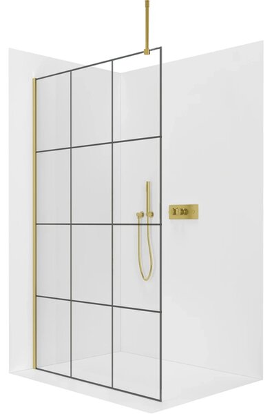 CERANO - Sprchová zástena Walk-in Onyx Top Round Ľ/P - 8 mm - guľatá vzpera - zlatá, industriálne sklo - 90x200 cm