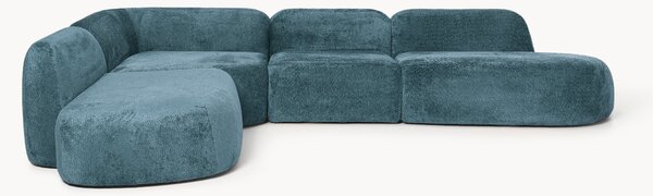 XL modulárna rohová pohovka z plyšového buklé s ležadlovým koncom Wolke (4-miestna)