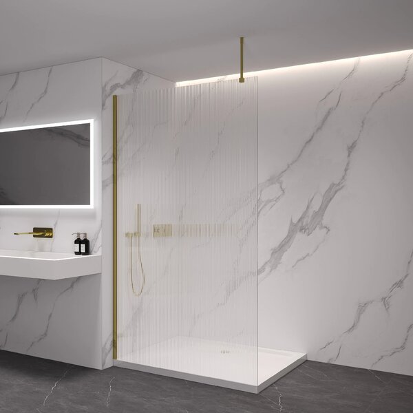CERANO - Sprchová zástena Walk-in Onyx Top Round Ľ/P - 8 mm - guľatá vzpera - zlatá, ryhované sklo - 50x200 cm