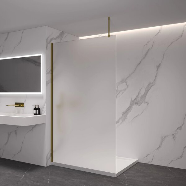 CERANO - Sprchová zástena Walk-in Onyx Top Round Ľ/P - 8 mm - okrúhla vzpera - zlatá, mliečne sklo - 50x200 cm