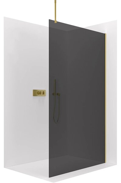 CERANO - Sprchová zástena Walk-in Onyx Top Round Ľ/P - 8 mm - guľatá vzpera - zlatá, grafitové sklo - 50x200 cm