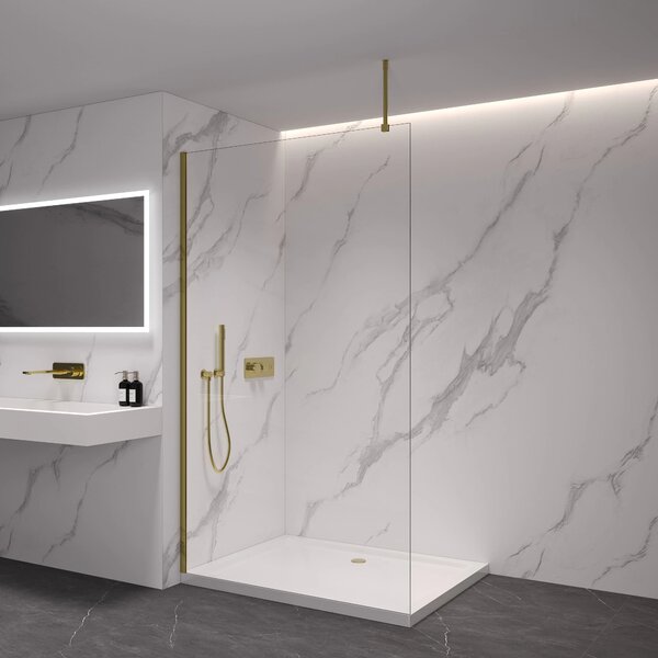 CERANO - Sprchová zástena Walk-in Onyx Top Round Ľ/P - 8 mm - guľatá vzpera - zlatá, transparentné sklo - 30x200 cm