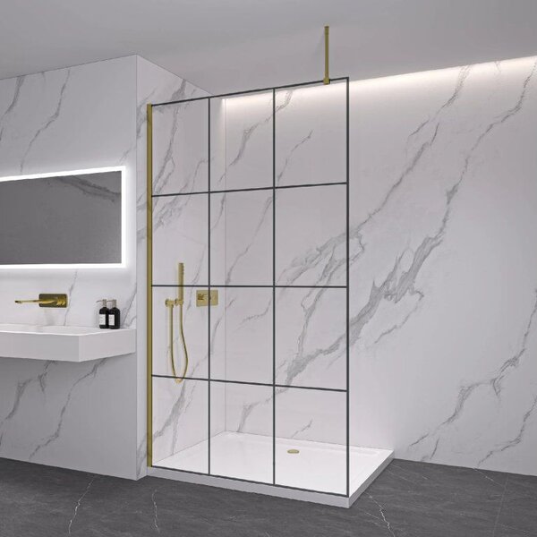 CERANO - Sprchová zástena Walk-in Onyx Top Round Ľ/P - 8 mm - guľatá vzpera - zlatá, industriálne sklo - 90x200 cm