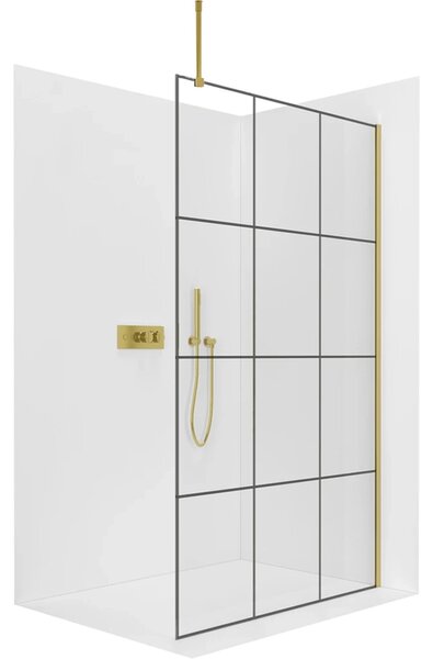 CERANO - Sprchová zástena Walk-in Onyx Top Round Ľ/P - 8 mm - guľatá vzpera - zlatá, industriálne sklo - 90x200 cm