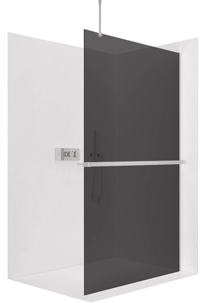 CERANO - Sprchová zástena Walk-in Onyx Top Round Ľ/P - 8 mm - guľatá vzpera + polička/držiak na uteráky - chróm, grafitové sklo - 30x200 cm