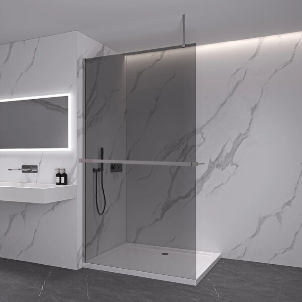CERANO - Sprchová zástena Walk-in Onyx Top Round Ľ/P - 8 mm - guľatá vzpera + polička/držiak na uteráky - chróm, grafitové sklo - 30x200 cm