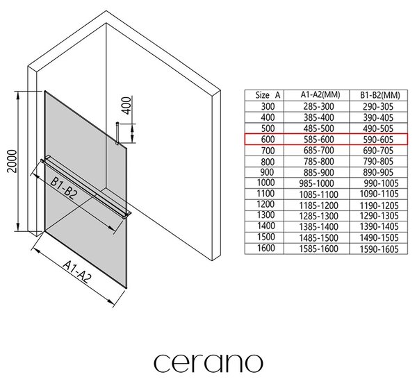 CERANO - Sprchová zástena Walk-in Onyx Top Round Ľ/P - 8 mm - guľatá vzpera + polička/držiak na uteráky - čierna matná, ryhované sklo - 60x200 cm