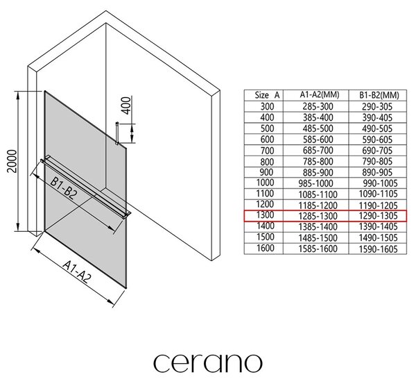 CERANO - Sprchová zástena Walk-in Onyx Top Round L/P - 8 mm - okrúhla vzpera + polička/držiak na uteráky - chróm, grafitové sklo - 130x200 cm