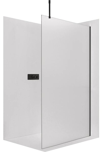 CERANO - Sprchová zástena Walk-in Onyx Top Cube Ľ/P - 8 mm - hranatá vzpera - čierna matná, mliečne sklo - 40x200 cm
