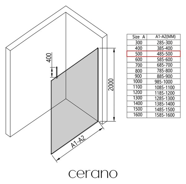 CERANO - Sprchová zástena Walk-in Onyx Top Cube Ľ/P - 8 mm - hranatá vzpera - čierna matná, ryhované sklo - 50x200 cm