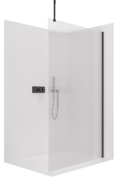 CERANO - Sprchová zástena Walk-in Onyx Top Cube Ľ/P - 8 mm - hranatá vzpera - čierna matná, ryhované sklo - 50x200 cm