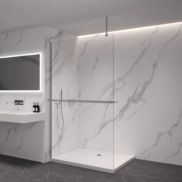 CERANO - Sprchová zástena Walk-in Onyx Top Round Ľ/P - 8 mm - guľatá vzpera + polička/držiak na uteráky - chróm, transparentné sklo - 30x200 cm