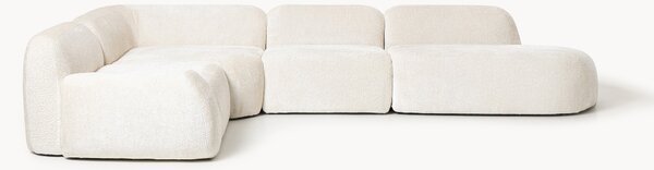 XL modulárna rohová pohovka z plyšového buklé s ležadlovým koncom Wolke (4-miestna)