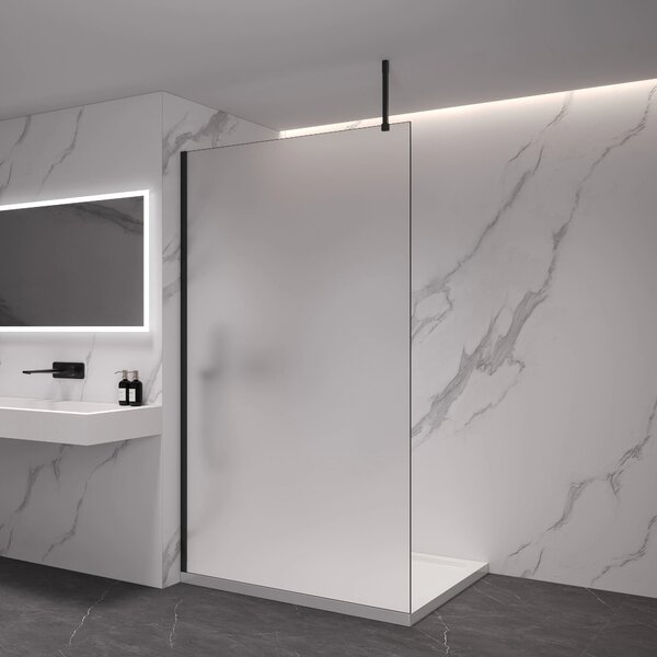 CERANO - Sprchová zástena Walk-in Onyx Top Cube Ľ/P - 8 mm - hranatá vzpera - čierna matná, mliečne sklo - 40x200 cm