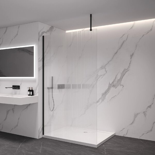CERANO - Sprchová zástena Walk-in Onyx Top Cube Ľ/P - 8 mm - hranatá vzpera - čierna matná, ryhované sklo - 50x200 cm