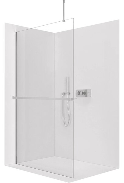 CERANO - Sprchová zástena Walk-in Onyx Top Round Ľ/P - 8 mm - guľatá vzpera + polička/držiak na uteráky - chróm, transparentné sklo - 30x200 cm
