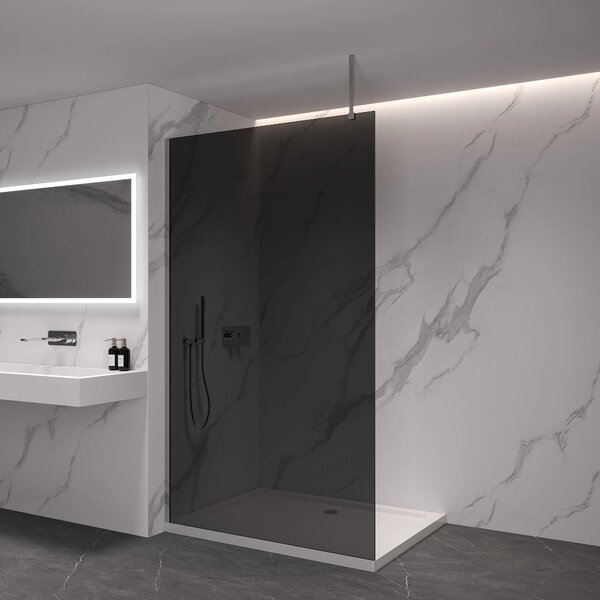 CERANO - Sprchová zástena Walk-in Onyx Top Cube Ľ/P - 8 mm - hranatá vzpera - chróm, grafitové sklo - 80x200 cm
